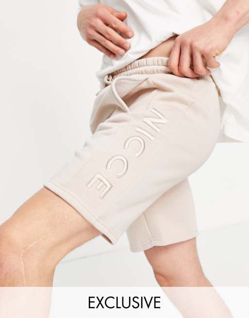 Nicce - Mercury - Short met geborduurd logo in beige, Exclusief bij ASOS