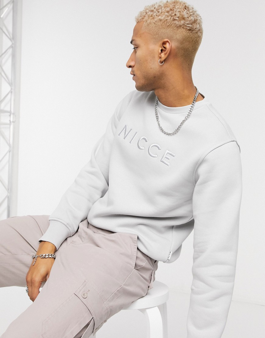 Nicce - Mercury - Sweatshirt met geborduurd logo in kiezelgrijs