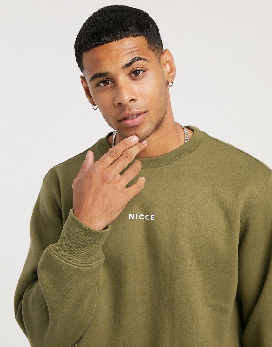 Nicce mini centre logo sweatshirt in olive green