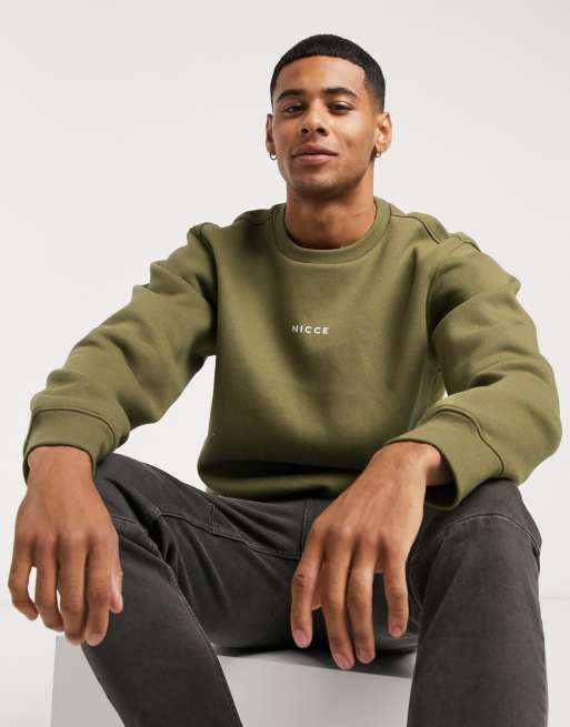 Nicce mini centre logo sweatshirt in olive green