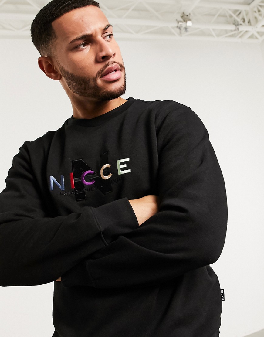 Nicce - Monta - Sweatshirt met geborduurd logo in zwart