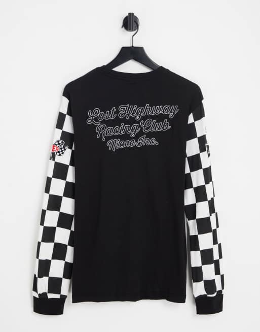 Nicce motorsport racing back print long sleeve top in black