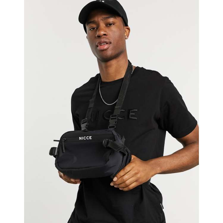 Nicce multi functional harness fanny pack with neck strap logo in black