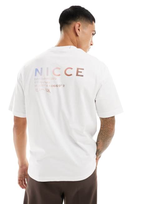 Nicce – Oversize-T-Shirt in Weiß mit verzerrtem Logo und Print auf Brust und Rücken, 3 von 4