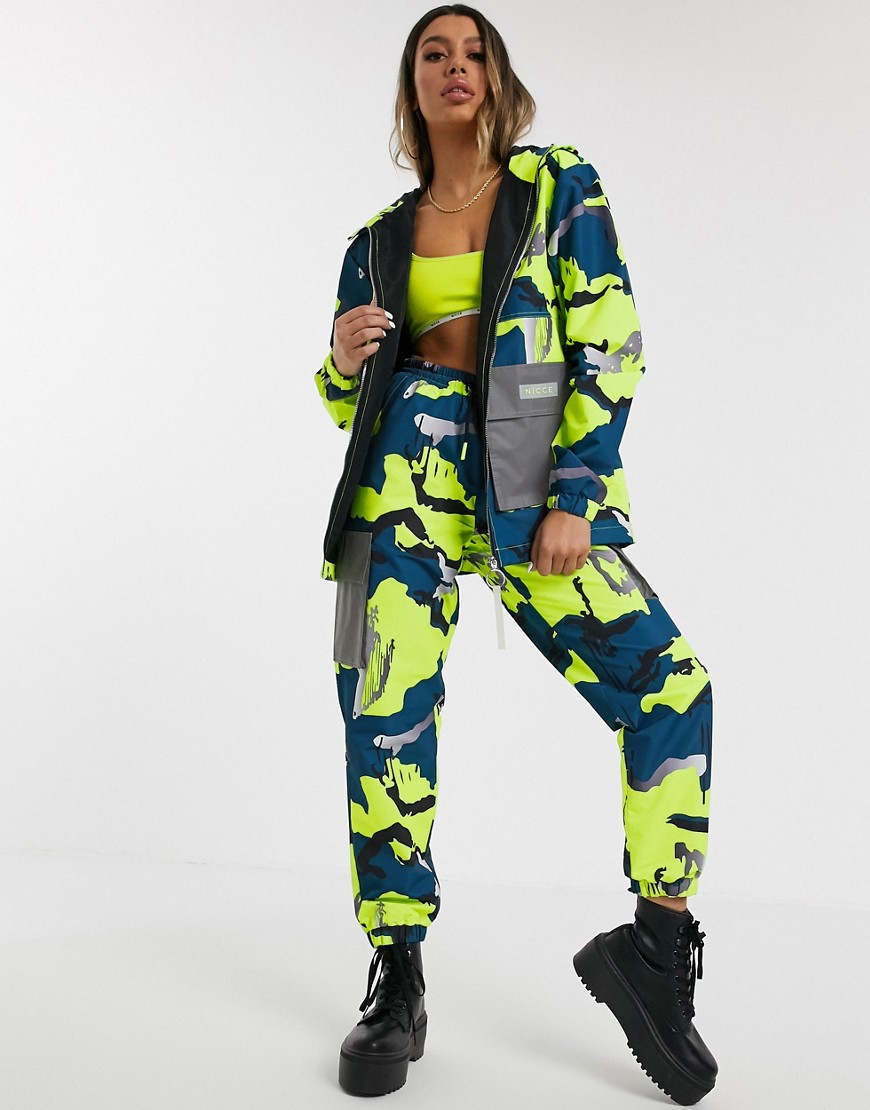 Nicce oversized jacket with reflective pockets in bright camo co-ord-Multi