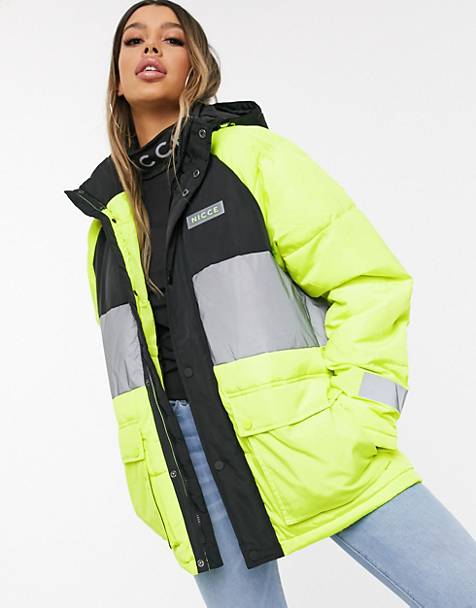 Αποτέλεσμα εικόνας για Nicce padded jacket with front logo and reflective taping in neon