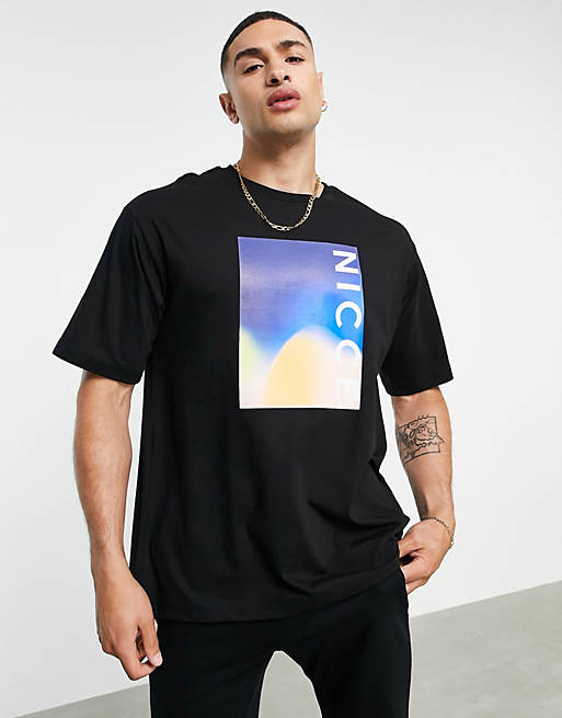 Nicce paradiso print t-shirt in black