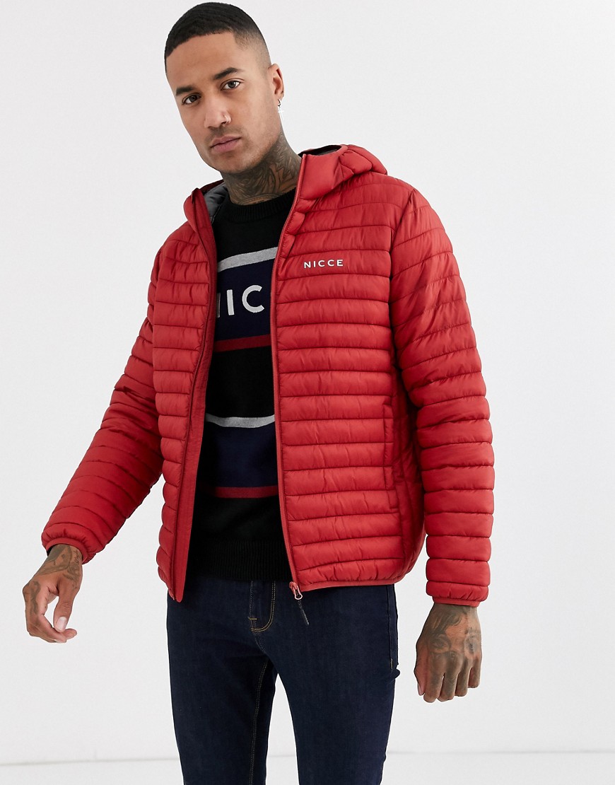 Nicce puffer jacket with hood in burgundy-Red