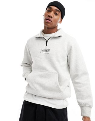 Nicce quarter zip sweatshirt in off white with chest print