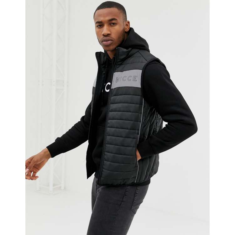 Nicce quilted gilet in black with reflective panel