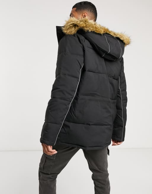 Nicce parka jacket in store black with fur hood