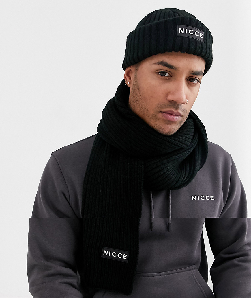 Nicce scarf and beanie gift set in box-Black