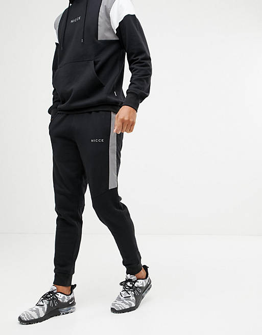 Nicce skinny joggers in black with reflective panels | ASOS