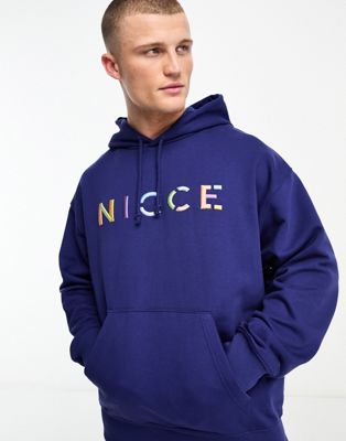 Nicce split logo co-ord pullover hoodie in navy