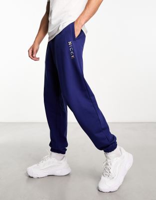 Nicce split logo jersey joggers in navy