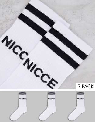 Nicce Sports 3 Pack Logo Socks In White