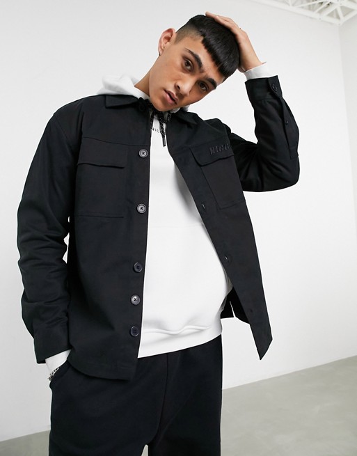 Nicce strapper pocket overshirt with embroidered back logo in black