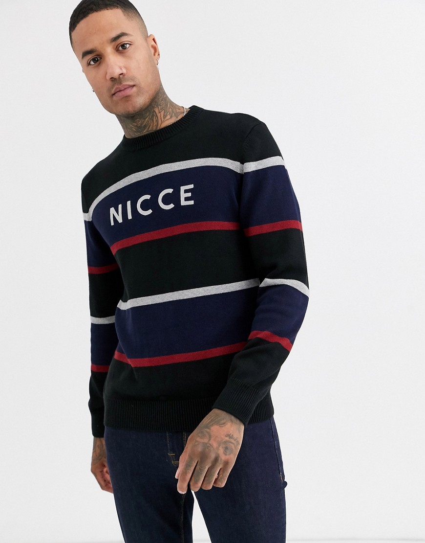 Nicce — stribet trøje med rund hals og logo-Marineblå