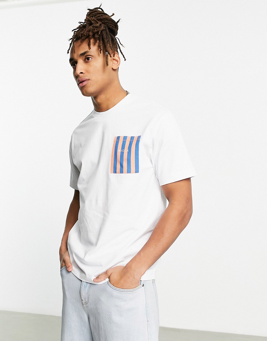 Nicce summer serie t-shirt in white with striped pocket