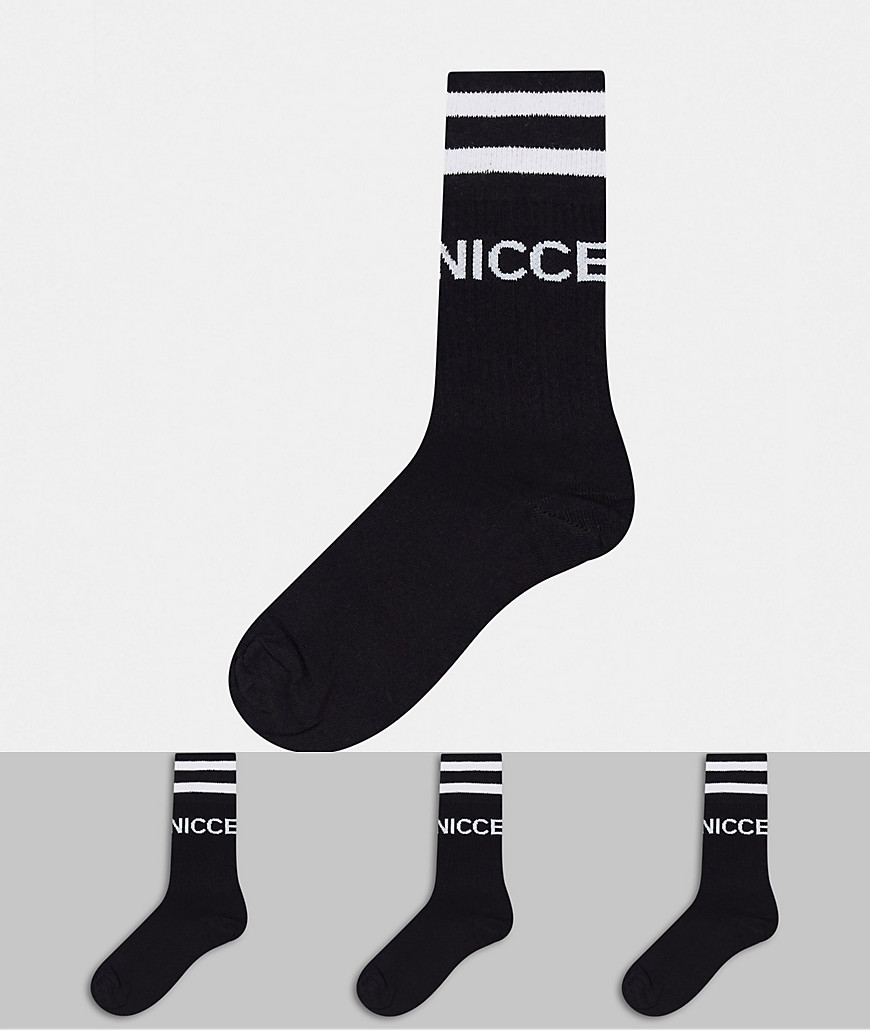 Nicce – Svarta sportstrumpor med logga i 3-pack