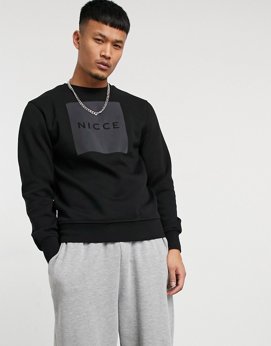 Nicce - Sweater met logo in reflecterend vierkant in zwart