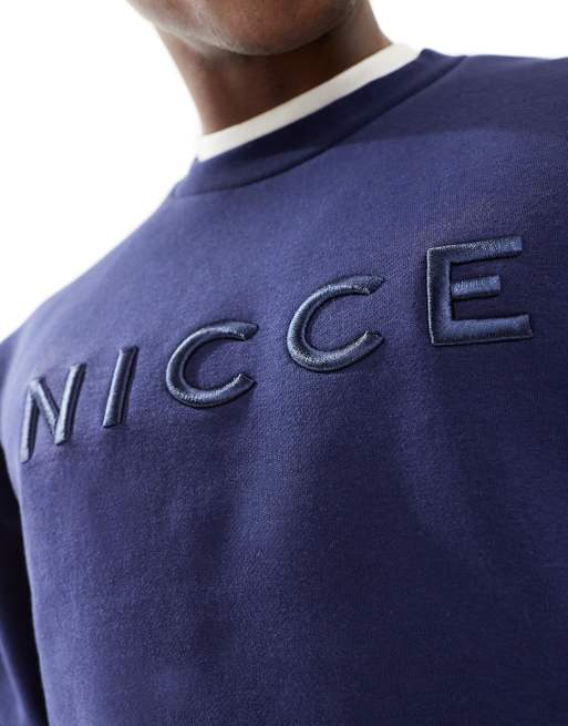 Nicce - Sweater met ronde hals en logo in marineblauw, 2 van 4