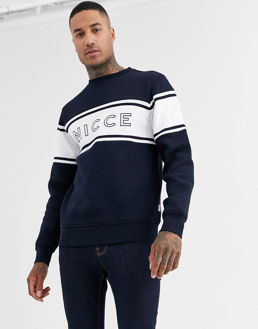 Nicce - Sweatshirt met contrasterend logopaneel in marineblauw