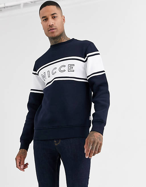 Nicce sweatshirt with contrast logo panel in navy | ASOS