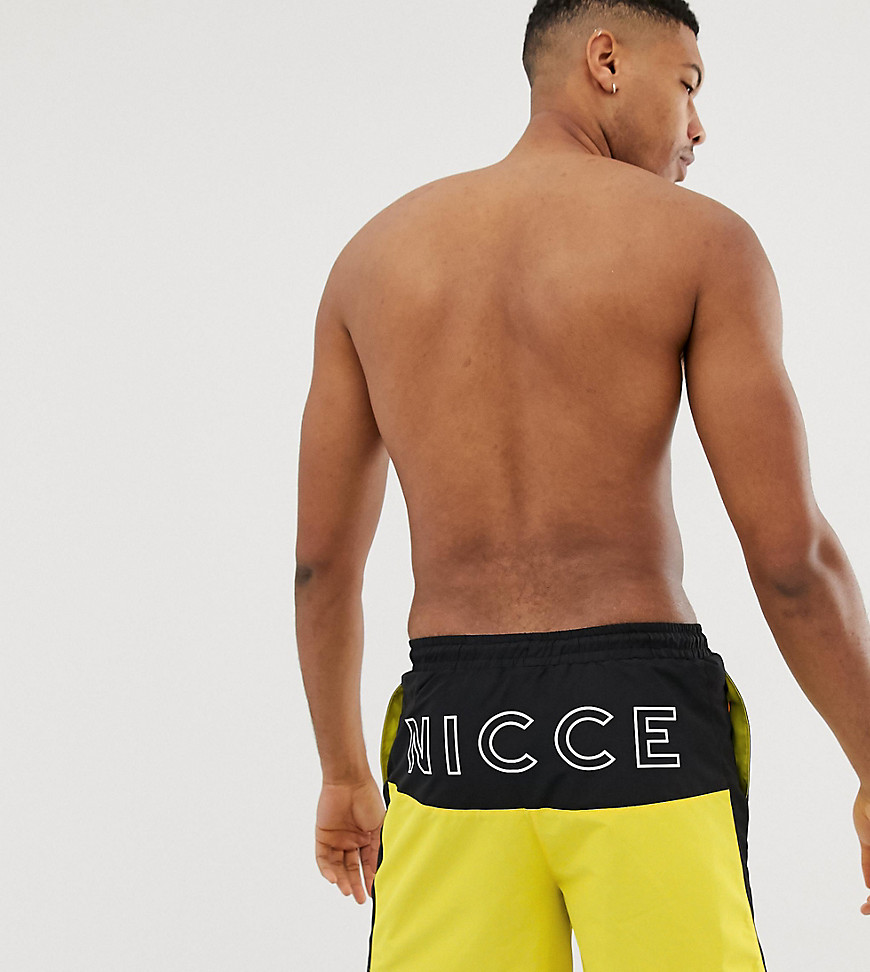 Nicce swim shorts with back logo print in yellow