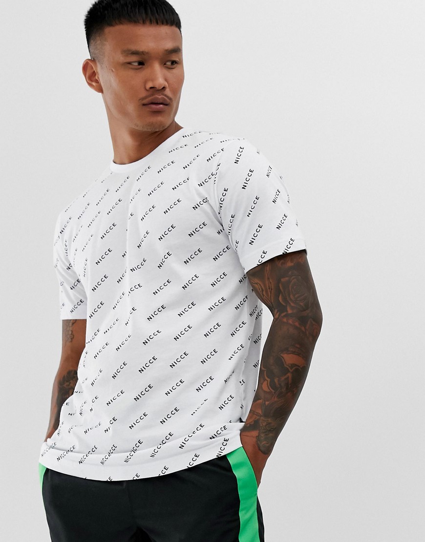 Nicce - T-shirt con logo stampato su tutto il capo-Bianco