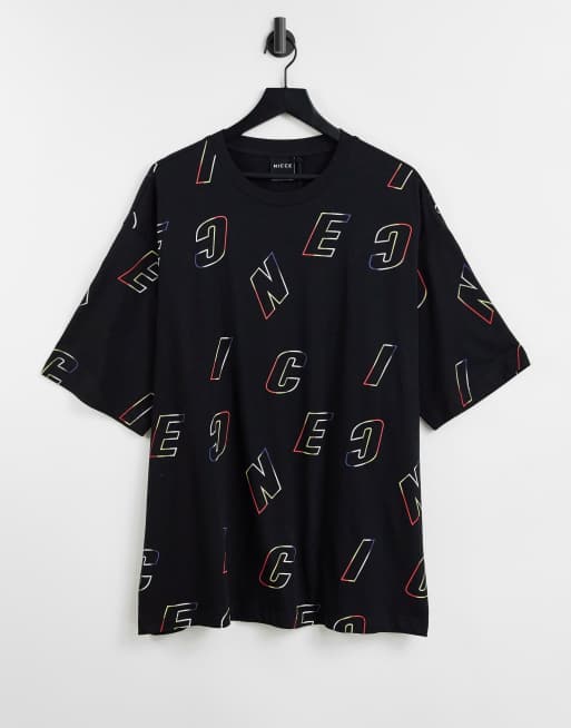 Nicce – T-Shirt in Schwarz mit durchgehendem Print