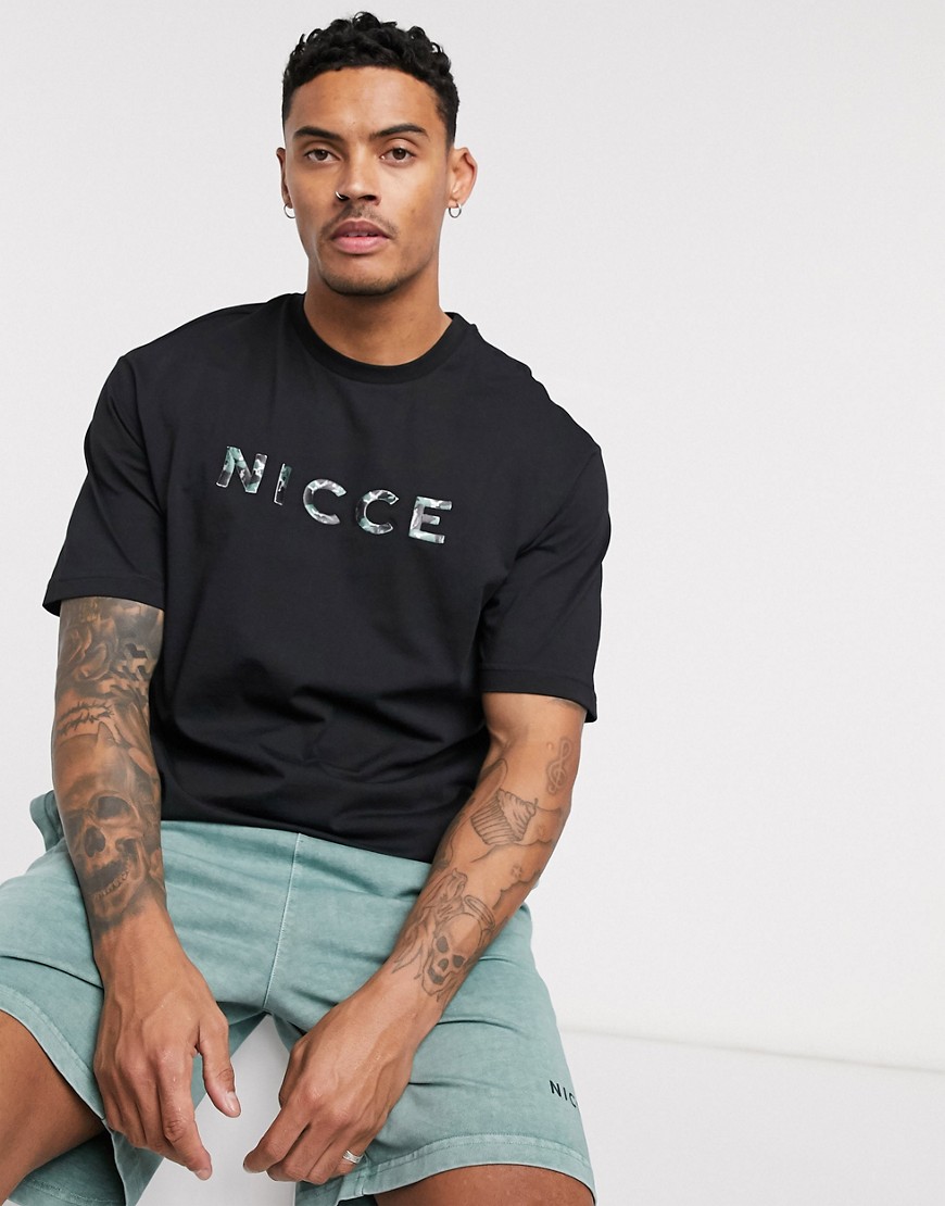 Nicce - T-shirt oversize nera con logo centrale-Nero