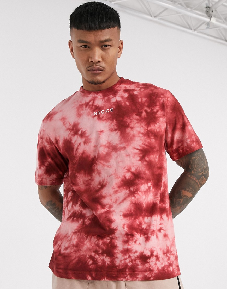 Nicce - T-shirt oversize tie-dye rossa con logo-Rosso