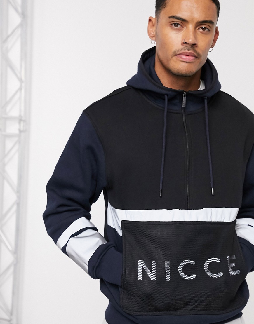 Nicce vault oversized hoodie in block sleeve-Navy