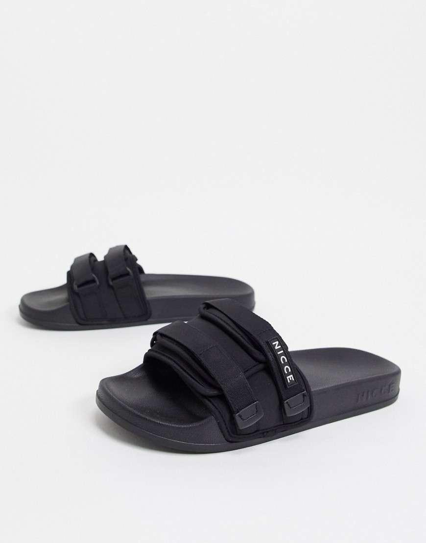 Nicce - Velcro - Slippers met bandje en logo in zwart