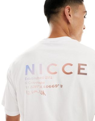 Nicce warped logo oversized t-shirt in white with chest and back print