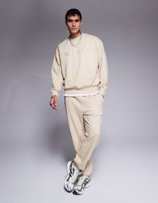 washed sweatpants in beige - part of a set-Neutral