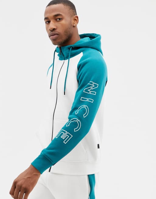 Nicce zip thru hoodie in white color block | ASOS