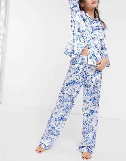 Adr Women's Floral Print Pajamas With Pockets, Button Down Pj Set Blue  White Floral X Large : Target