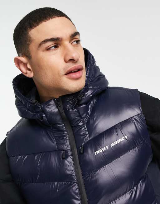 Night Addict - Bodywarmer met logo en capuchon in marineblauw, 3 van 4