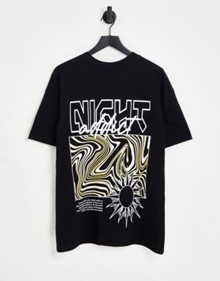 Night Addict chest graphic print t-shirt in black