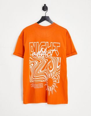 Night Addict chest graphic print t-shirt in burnt orange