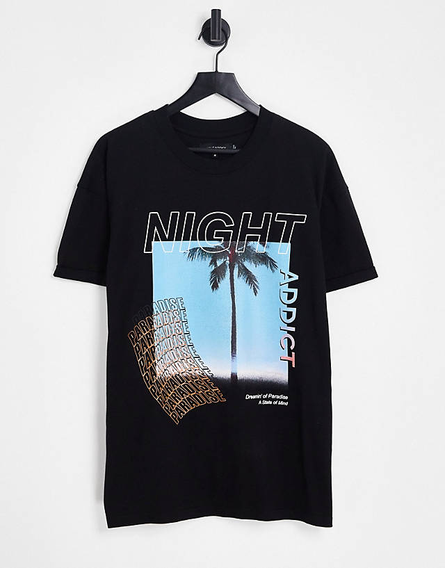 Night Addict - chest tropics print t-shirt in black