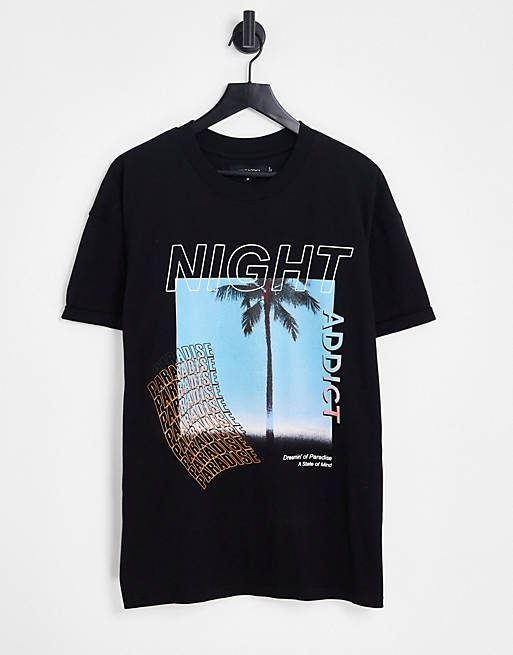 Night Addict chest tropics print t-shirt in black | ASOS