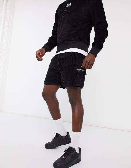 Night Addict corduroy cargo shorts in black