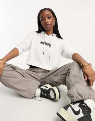 Night Addict Night Addict cropped hoodie with jammy print in white