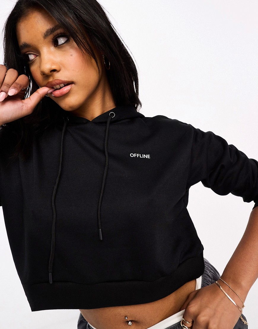 Night Addict cropped hoodie with offline print in black