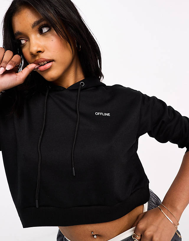 Night Addict - cropped hoodie with offline print in black