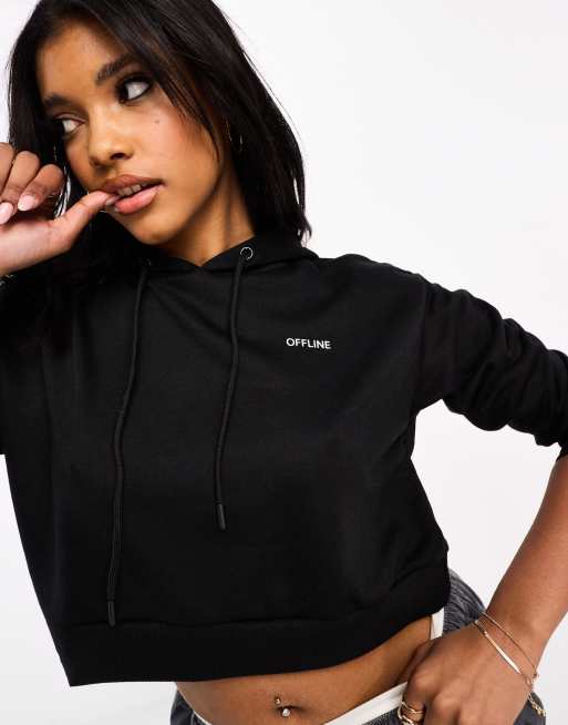 Night Addict cropped hoodie with offline print in black | ASOS