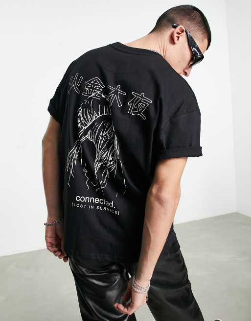 Night Addict – Czarny T-shirt z nadrukiem anime na plecach, 2 z 4